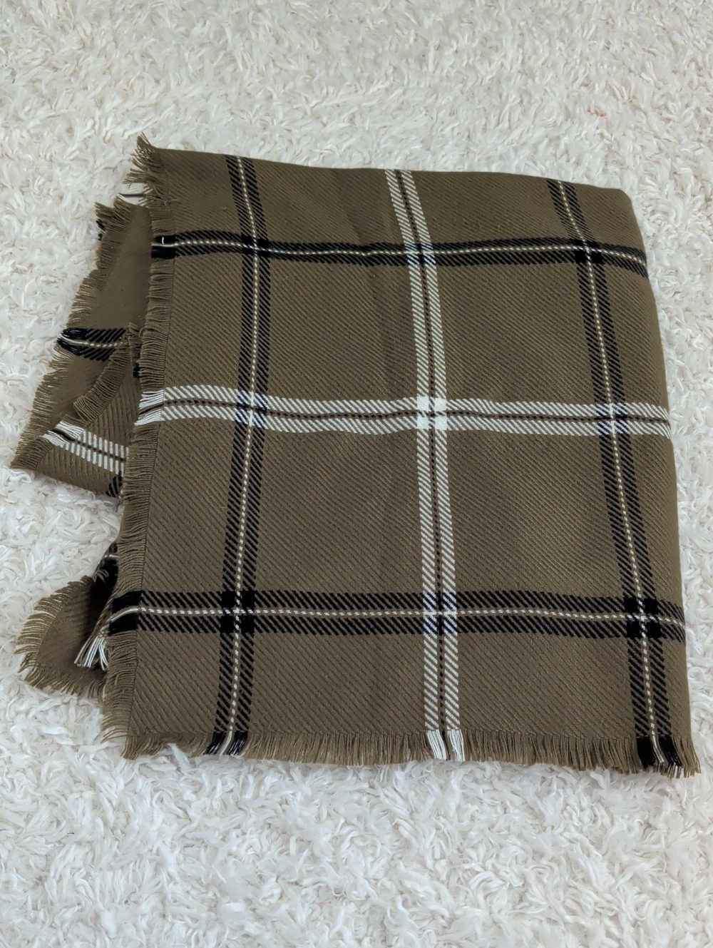 Aqua Classic Plaid Blanket Scarf in Olive Green